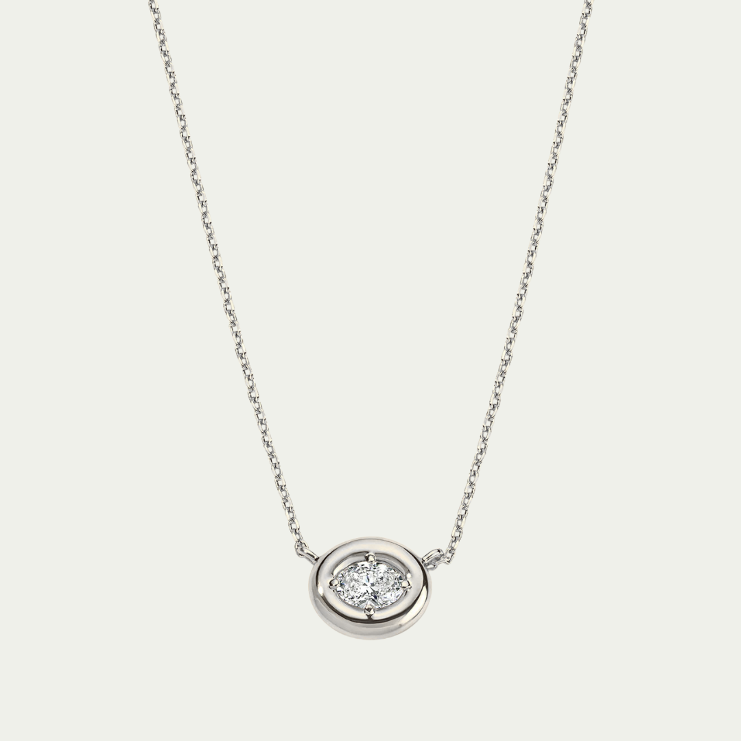 Oval Diamond Bubble Solitaire Necklace