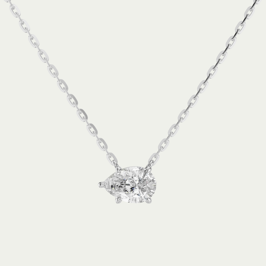 Pear Diamond East West Solitaire Necklace